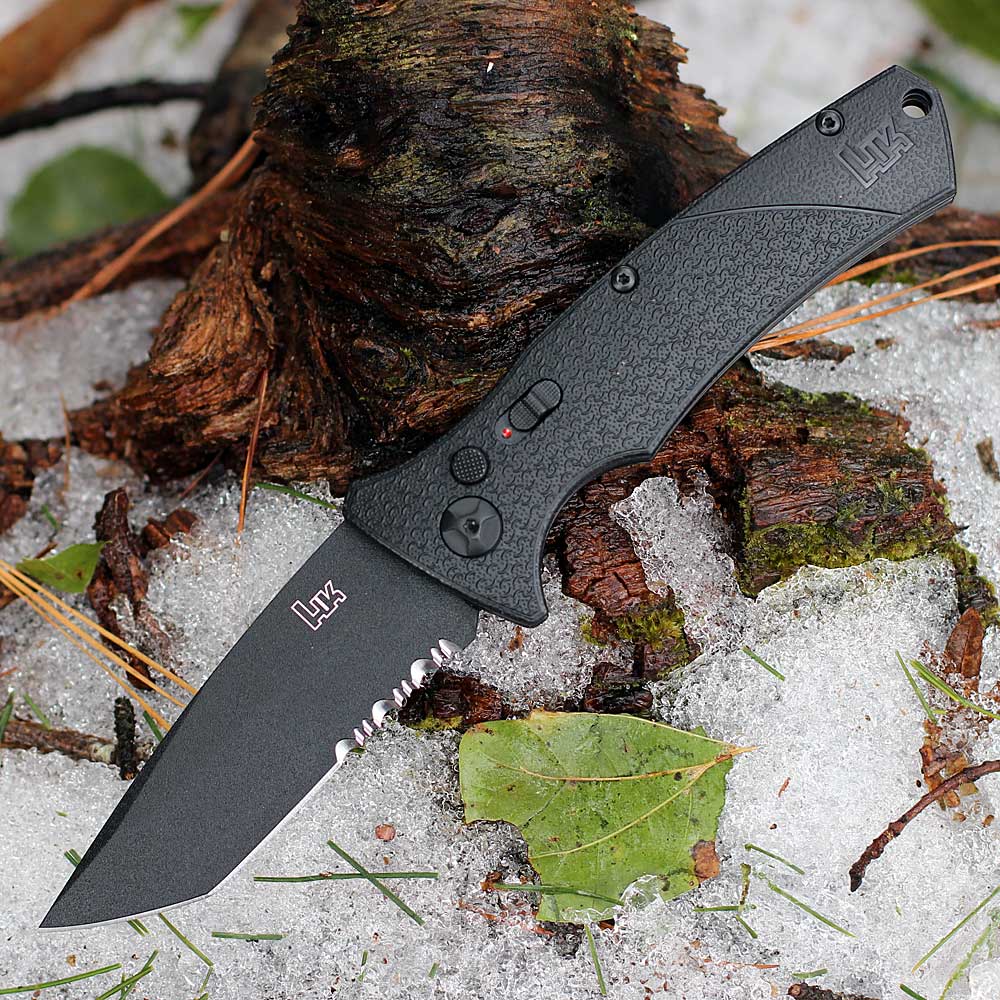 HK FD01 Automatic Knife - D2 Tanto Serrated 01HK502 | Knifeworks