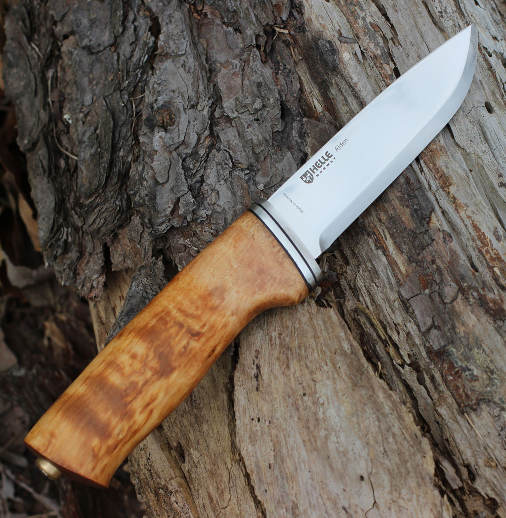 Helle Alden, Sandvik 12C27 Stainless Steel, Curly Birch Handle