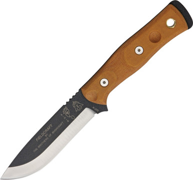 TOPS Knives BROS01 B.O.B. (Brothers of Bushcraft) Fieldcraft, 4.75" 1095 Plain Blade, Brown Canvas Micarta Handle, Black Kydex Sheath