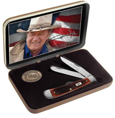 【John Batt 】【純銀継手】デザートセット 24本 木製ケース Case 7444 John Wayne Trapper, Barnboard Jigged Dark Red Bone