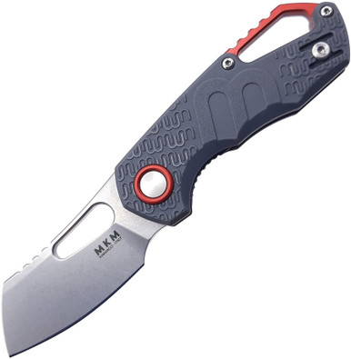MKM - Maniago Knife Makers Isonzo Stonewashed Cleaver Blade, Grey FRN Handle, Red Aluminium Spacer