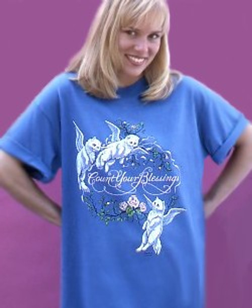COUNT YOUR BLESSINGS CAT T-SHIRT BLUE