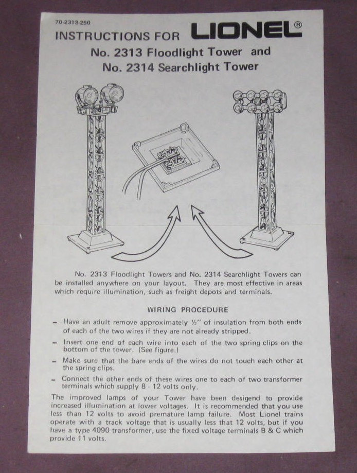 2313 Floodlight / 2314 Searchlight Tower: Instructions Only (9) - All ...