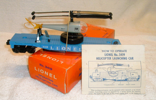 3419 Flatcar with Helicopter: Light Blue (8/OB)