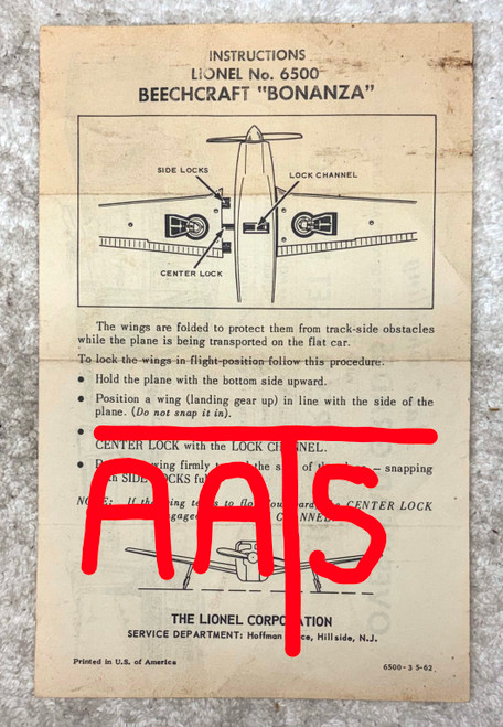 6500 Beechcraft Bonanza Flatcar: Instructions Only (7+)