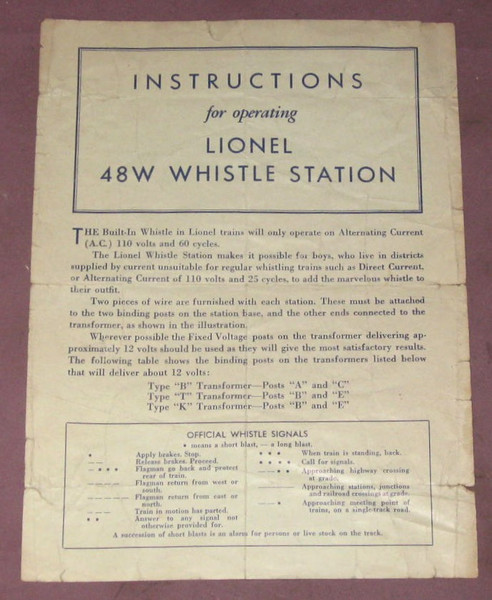 48W Whistle Station: Instructions Only (7+)