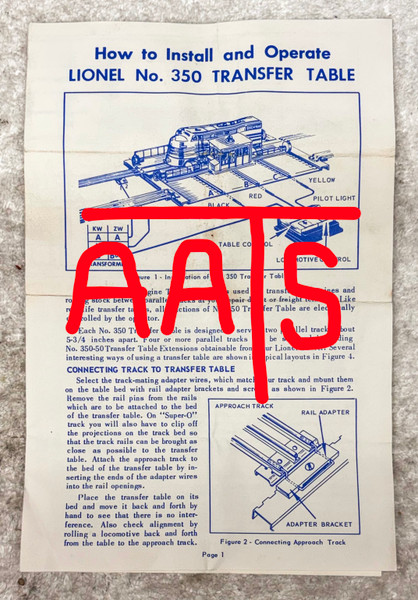 350 Transfer Table: Instructions Only (8+)