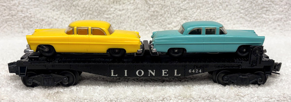 6424 Twin Automobile Flatcar: Original Yellow / Aqua (7++)
