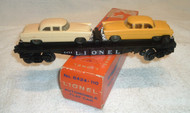 6424 Twin Automobile Flatcar: w/ Rail Stops & Unusual Autos (8/OB)