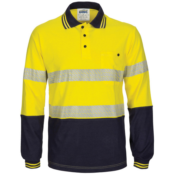 3516 - Hi Vis Segment Tape Cotton Jersey Polo - Long Sleeve