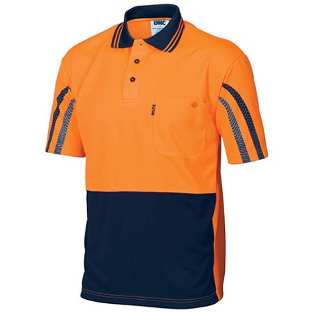 3752 - HiVis Cool-Breathe Printed Stripe Polo - Short Sleeve - Orange/Navy