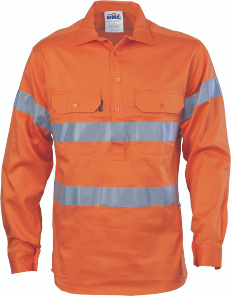 3848 - HiVis Close Front Cotton Drill Shirt with 3M R/Tape - DNC Workwear 2U