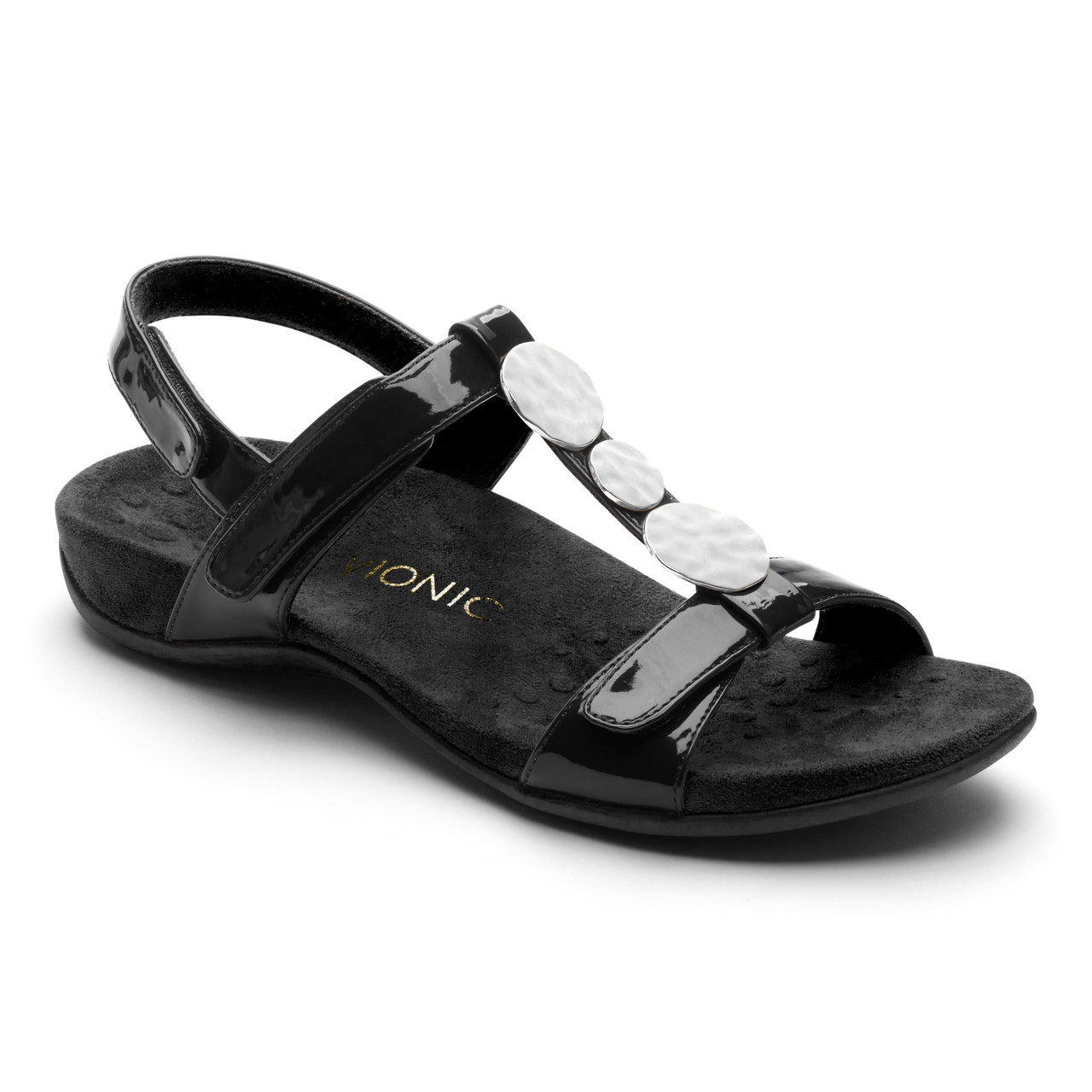Vionic Women's Rest Farra Backstrap Sandal Black Patent Right Foot Shoes