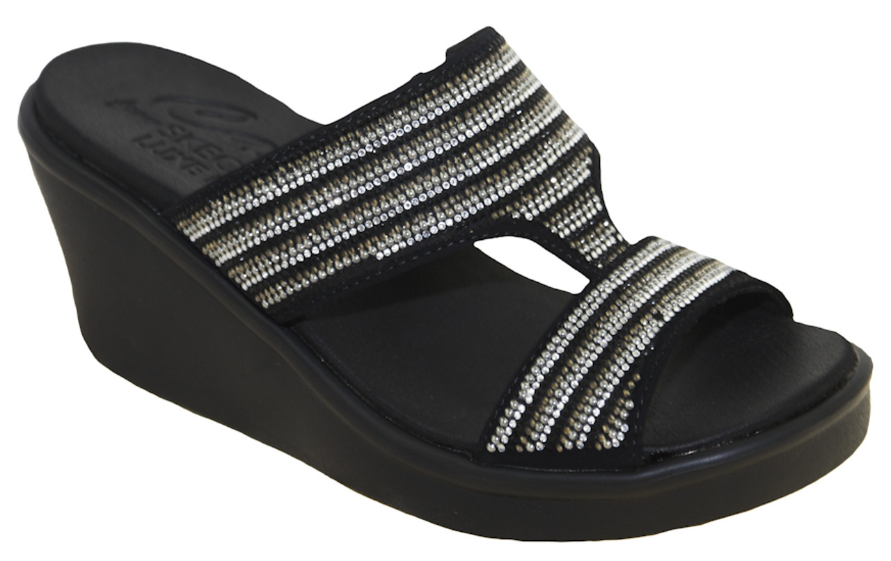 Duftende Rædsel Feasibility Skechers Women's Rumble On Bling Gal Wedge Sandal 119001 BKSL - Right Foot  Shoes