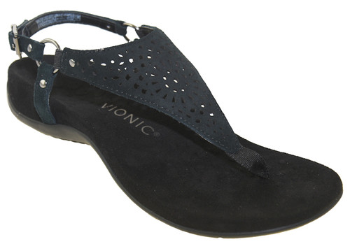 Vionic Women's Rest Kirra Backstrap Sandal Perforated Suede Black