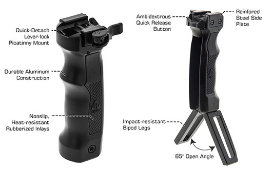 UTG® D Grip® with Ambi. Quick Release Deployable Bipod