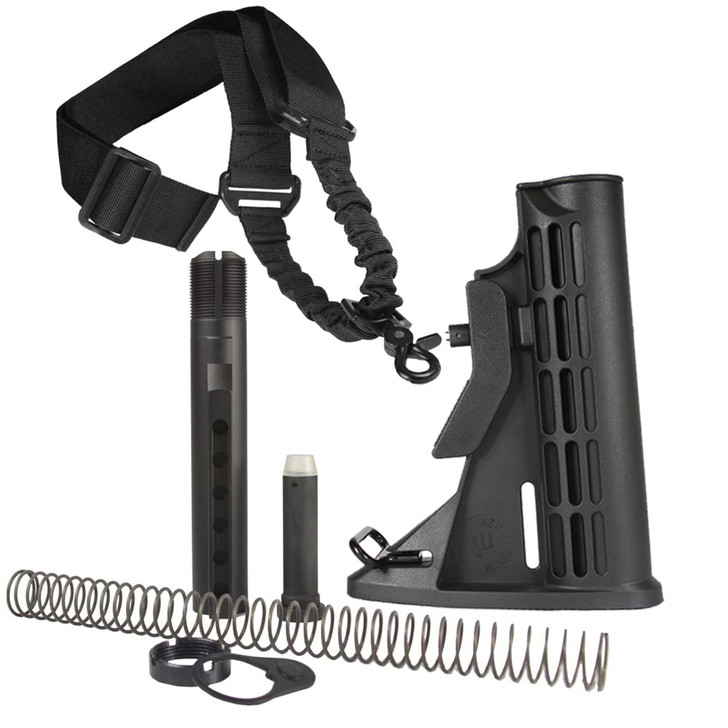 JE Machine Tech AR15 Mil-Spec Adjustable Stock with Buffer Tube Kit and 1 Point Sling