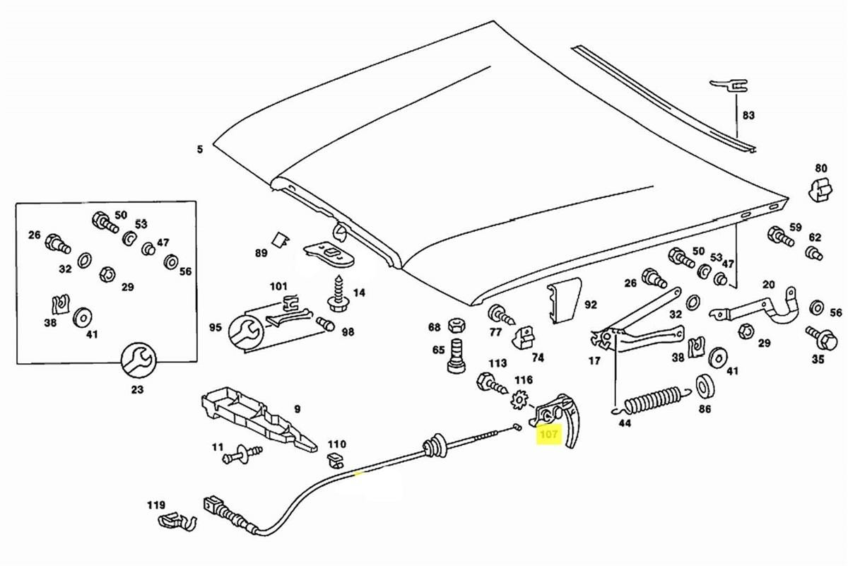 Mercedes W111 W108 Hood Release Cable – GEMO Direct Replacement – 1 Year Warranty
