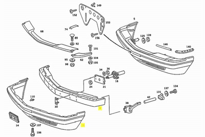 Genuine Mercedes-Benz Front Bumper Face Bar W126 Sedan US 
