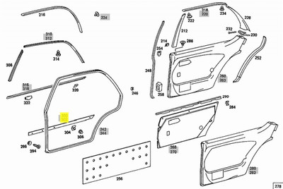Genuine Mercedes-Benz Center Chrome Moulding Rear Right Door Trim W108 SWB