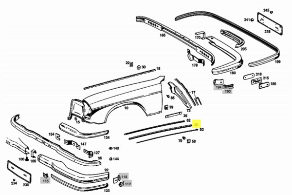 Genuine Mercedes-Benz Center Chrome Moulding Front Left Fender Trim W108 W109