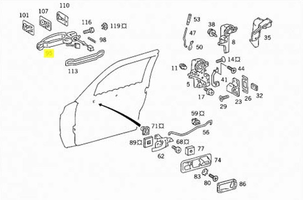 Genuine Mercedes-Benz Exterior Door Handle, Front Left New OEM W126 Sedan 84-91