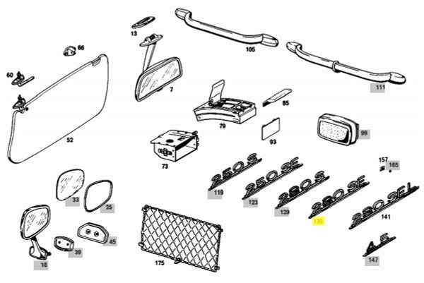 Genuine Mercedes-Benz Trunk Lid Chrome 280SEL Model Emblem W108 LWB US Genuine Mercedes-Benz Trunk Lid Chrome 280SEL Model Emblem W108 LWB US