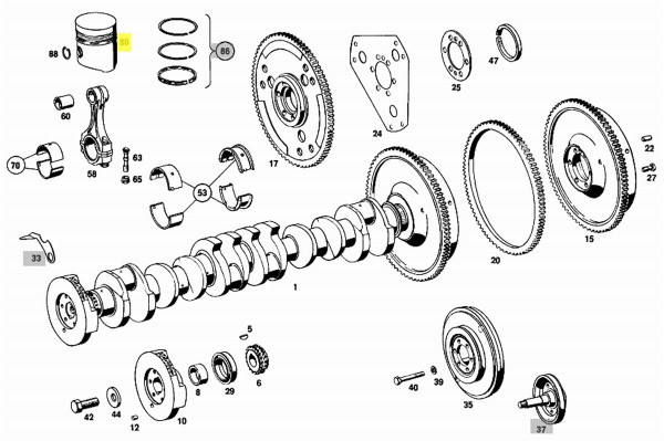 Genuine Mercedes-Benz Engine Piston Kit w/ Rings, Set of 6, New OEM M130 Gas W108 W109 W111 W113 W114