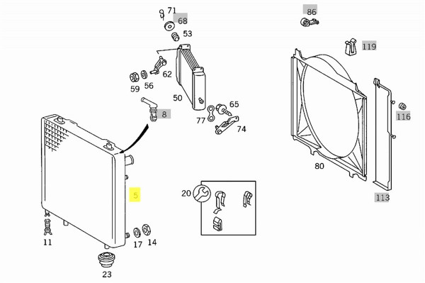 Genuine Mercedes-Benz Radiator OM603 Turbo Diesel W126 86-91