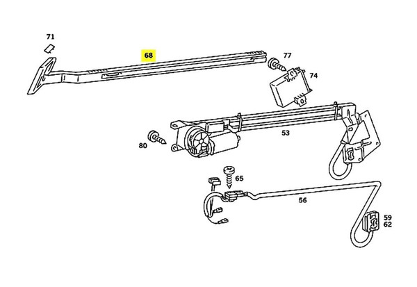 Electric Seat Belt Feeder Guide Rail, Front Left W126 Coupe 83-91