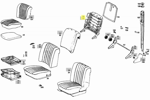 Genuine Mercedes-Benz Front Seat Back Frame w/ Springs Left W114 W115 W116 73-76