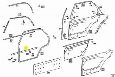 Mercedes Center Chrome Moulding Rear Right Door Trim W108 SWB