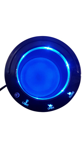 Cup Holder For Recliners and Sofas. This Power Cup Holder Features Blue Light Ring on Inside of Cup. This Cup Holder Also Features Touch Controls to Open/Close The Lift Mechanism of Recliner and Turn on and Off The Cups Light. This Cup Holder Has a Round 8 Pin Style Connector that connects to the control box, that will allow the cup holder to connect to the recliner motor and power supply as well as optional slave cup holder and LED light strip. This is a Double Tier Cup Holder which  Hold Cans and Larger Drinks Snug.  Contact Customer Service For additional Information and Bulk Pricing.  Part #:  HX43HRL