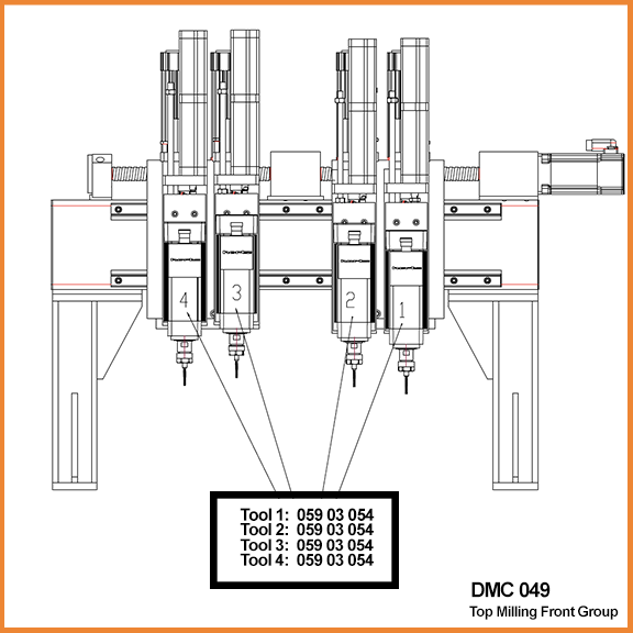 DMC 049 Top Milling Front Group Tool Diagram