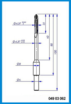 4.37mm x 100mm x 80mm x 6mm Single Flute End Mill Drill Point, Carbide