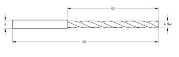 4.76mm x 63mm x 100mm x 6mm z2, Carbide Drill