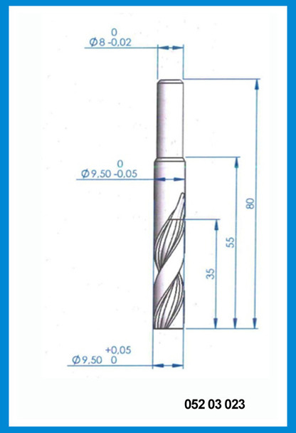 9.5mm x 80mm x 55mm x 8mm Z2, Flat End Two Fluted End Mill, Step Shank, Carbide
