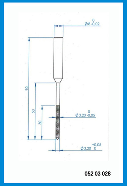 3.20mm x 90mm x 50mm x 8mm Z2 end mill with step shank drill point, Carbide