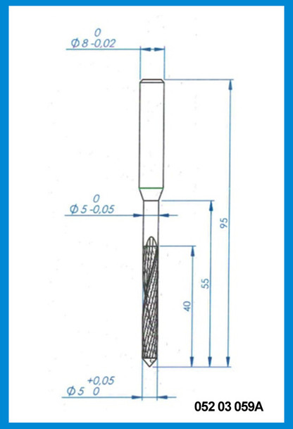 5mm x 40mm x 55mm x 95mm x 8 mm Z2, end mill step shank pilot point, Carbide