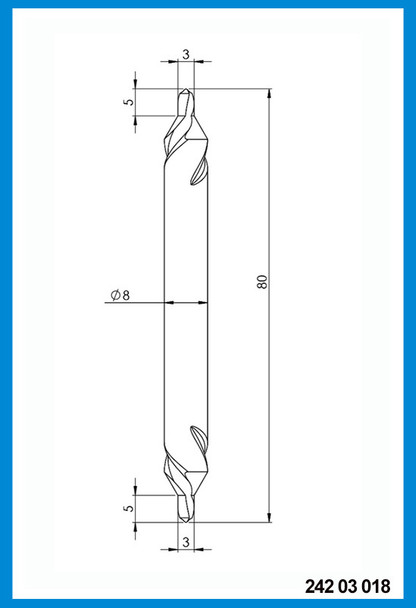 8mm x 80mm x 3mm Centre Drill Point, Double ended, High Speed Steel