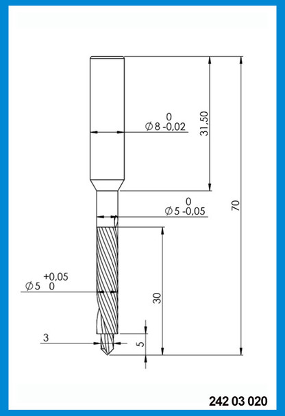 5mm x 70mm x  38.50mm x 8mm Center Drill Point, Carbide