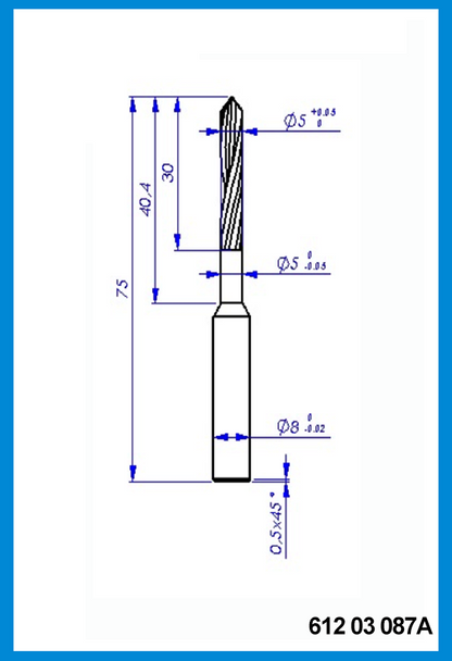 5mm x 30mm x 75 x 8mm Drill Point, Carbide