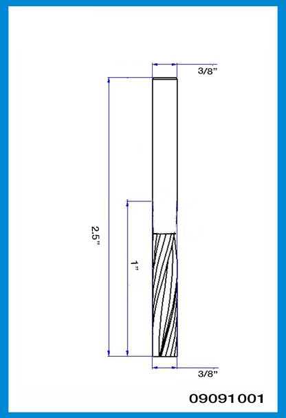 9.525mm x 63.5mm x 25.4mm x 9.525mm (3/8'' x 2.5'' x 1'' x  3/8'') 3 Flute, Square End, Carbide End Mill
