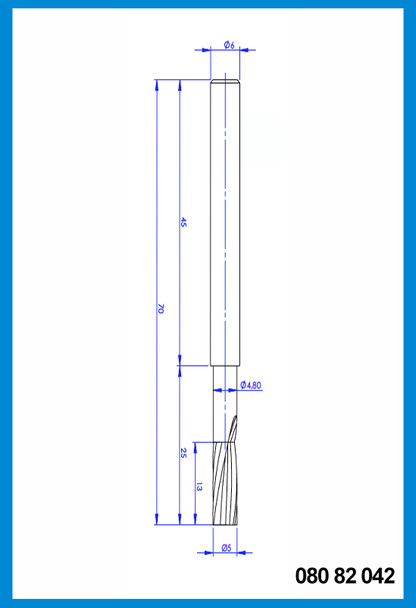 5mm x 25mm x 70mm x 6mm End Mill, Z2 Carbide