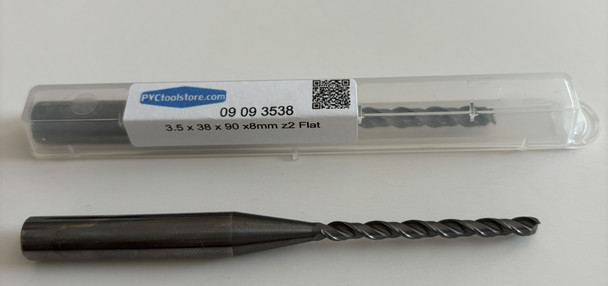 3.5mm x 38mm x 90mm x 8mm Z2, Carbide, Flat End Mill