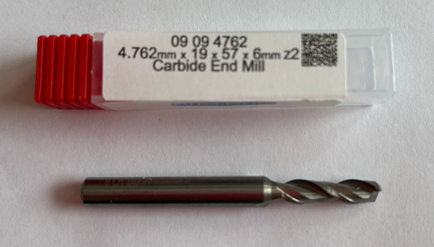 4.762mm x 19mm x 57mm x 6mm z2, Carbide End Mill 