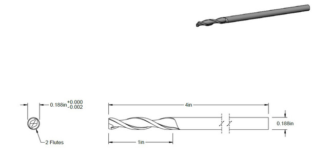 4.762mm x 25mm x 100mm x 4.762mm z2, Carbide End Mill 