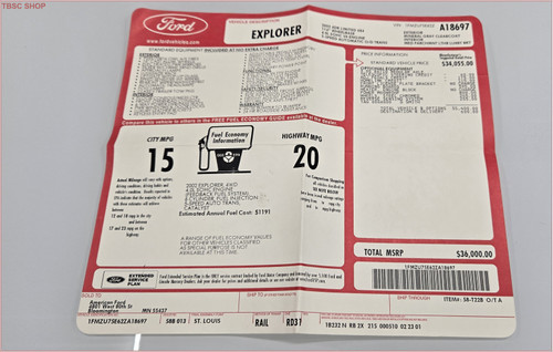 2002 Ford Explorer 4x4  4.0L Original Dealer Window Sticker