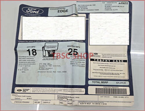 2006 Ford Edge Original Dealer Window Sticker A49652