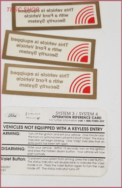 Anti-Theft OEM Window Sticker Kit with Card 1989-1998 Thunderbird Cougar Town